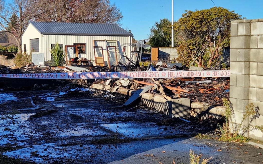 The aftermath of a house fire in Rangiora, Christchurch.