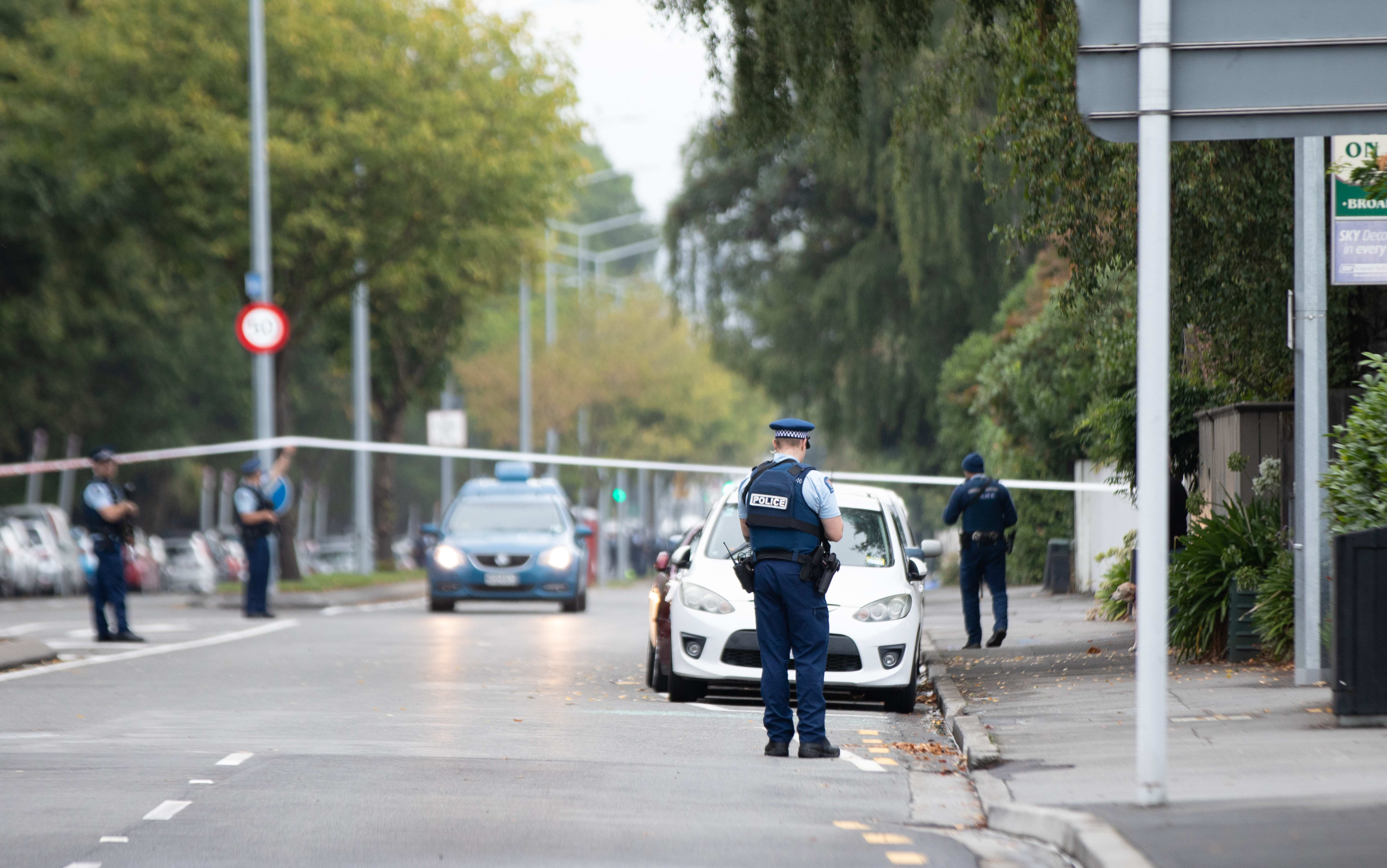 Armed police at a cordon in Christchurch.