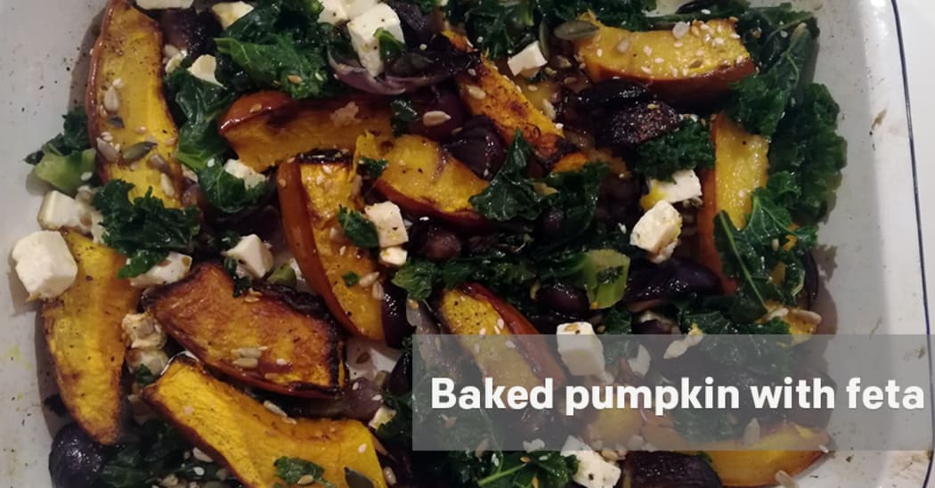 Kate Jay's baked pumpkin with feta. Instagram: @not_getting_wasted