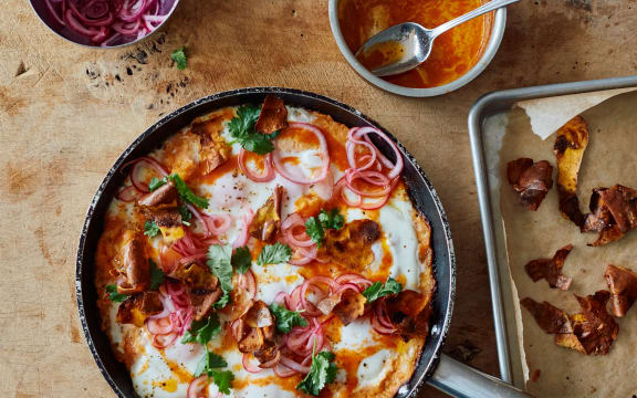 Shakshuka is a North African dish with hearty flavours.