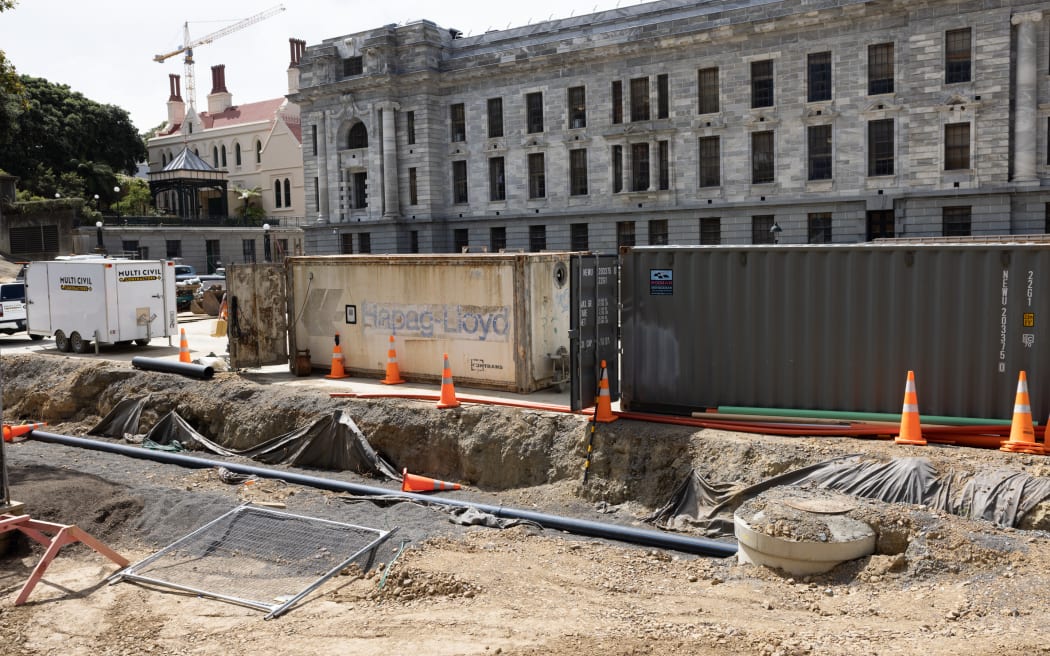 Groundworks underway for a new building at New Zealand's Parliament, 26 February 2024.