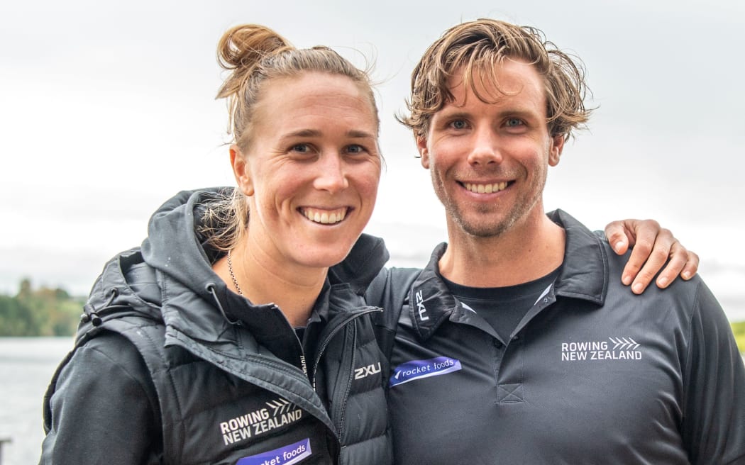 New Zealand single scull rowers Emma Twigg and Robbie Manson.