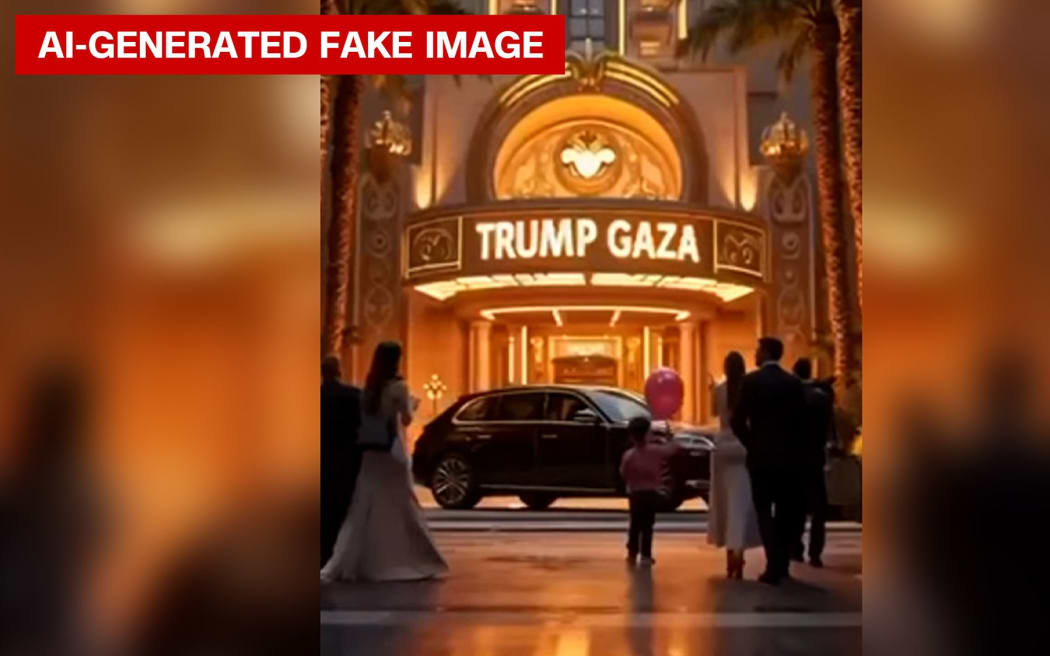 A screengrab is pictured from the video posted by President Trump. US President Donald Trump posted a video on his Truth Social account late February 25, which appears to have been created with generative AI, promoting the transformation of Gaza into a Gulf state-like resort featuring a golden statue of himself, a hummus-eating Elon Musk, and shirtless American and Israeli leaders lounging on a beach.