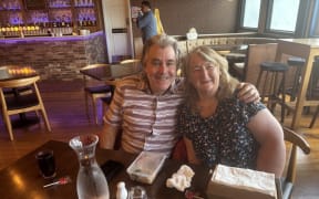 Christmas lunch diners John Kiegan and Thelma Balthiejus