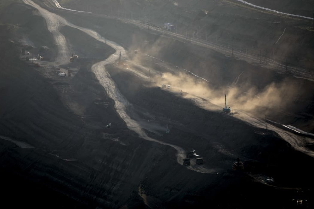 Aerial view of the Fushun West Open Coal Mine, the largest open coal mine in Asia, in Fushun city, northeast China's Liaoning province, 17 June 2018.