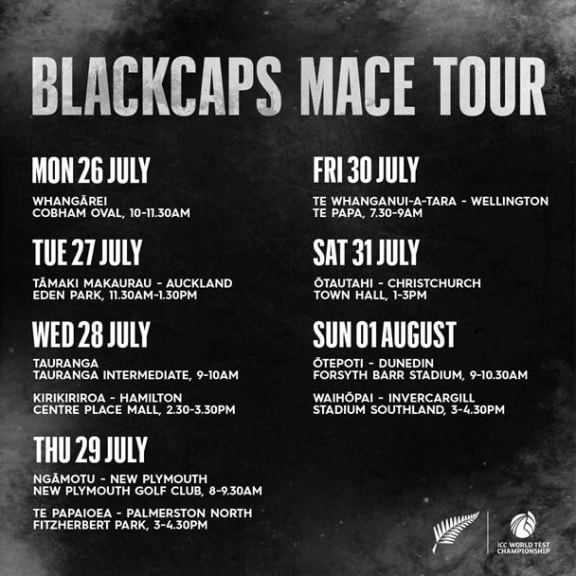 A poster outlining the dates of the World Test Cricket Championship Mace trophy.