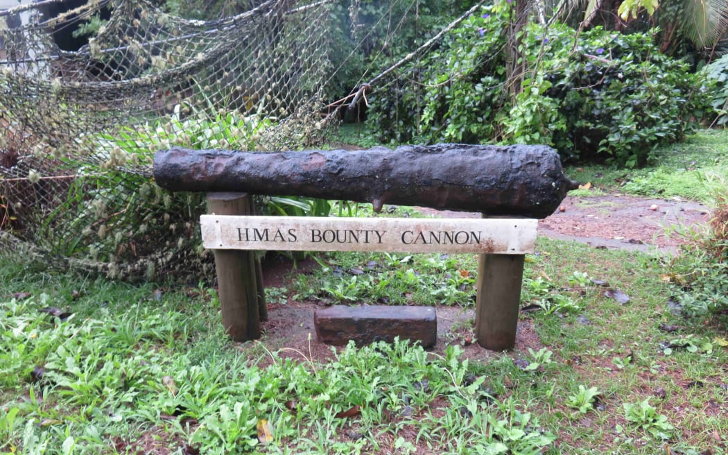 One of the HMS Bounty guns on display on Pitcairn Island