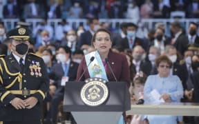 Honduran President-elect Xiomara Castro speaks after taking oath during her inauguration ceremony in Tegucigalpa, Honduras, on January 27, 2022.