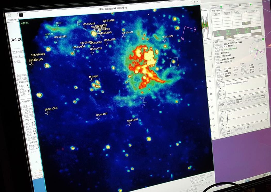 A false colour image of the galaxy that the telescope is looking at.