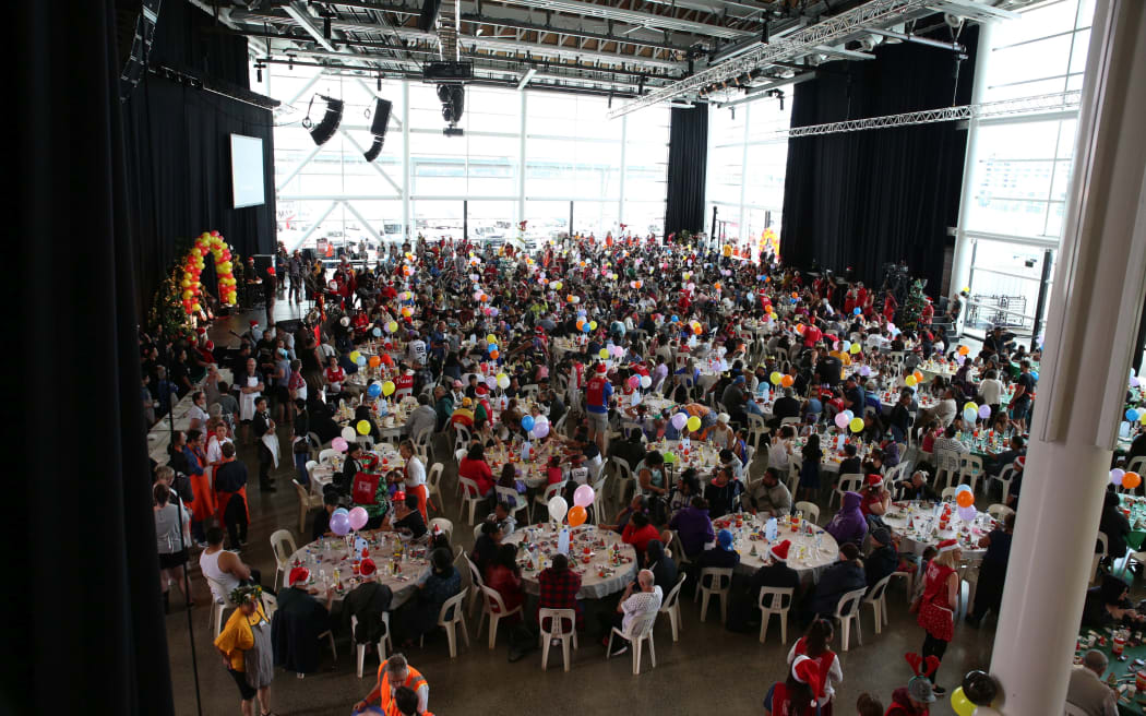 The City Mission's Christmas lunch at the Viaduct events centre in Auckland.