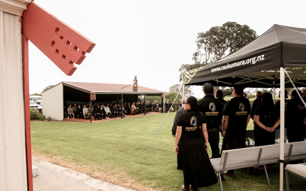 The pōwhiri for the Kāhui Taiao Tūroa conservation symposium at Maungaroa marae near Te Kaha.