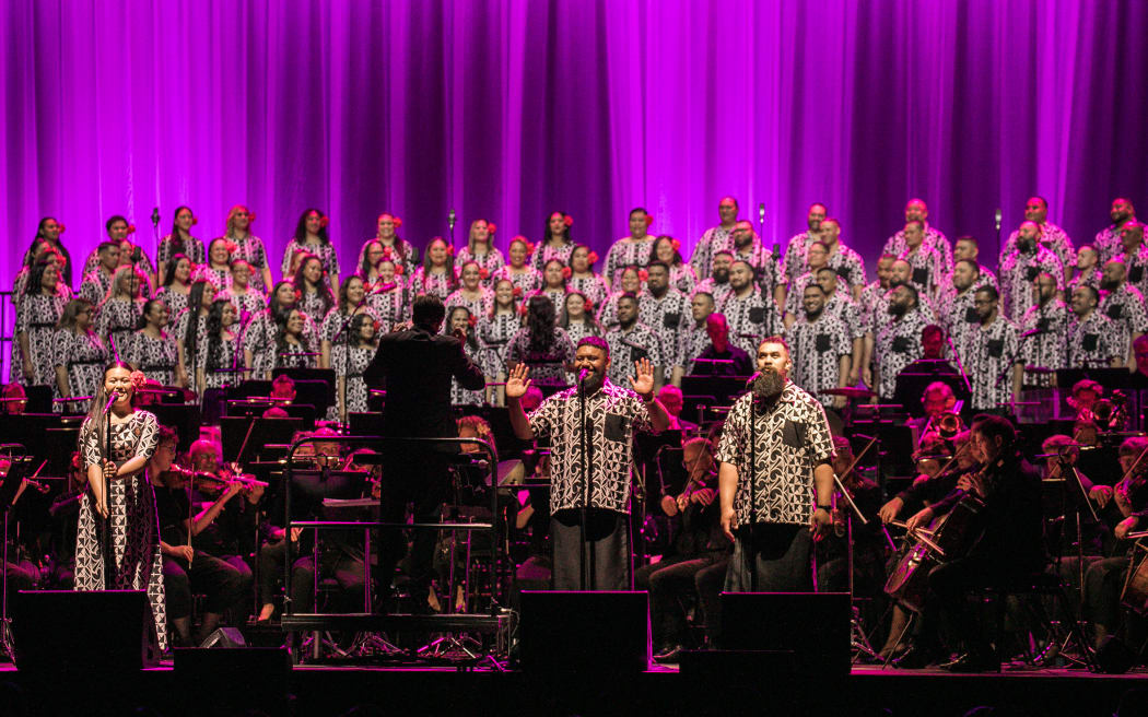 Signature Choir and the NZSO on stage at Spark Arena, Auckland.