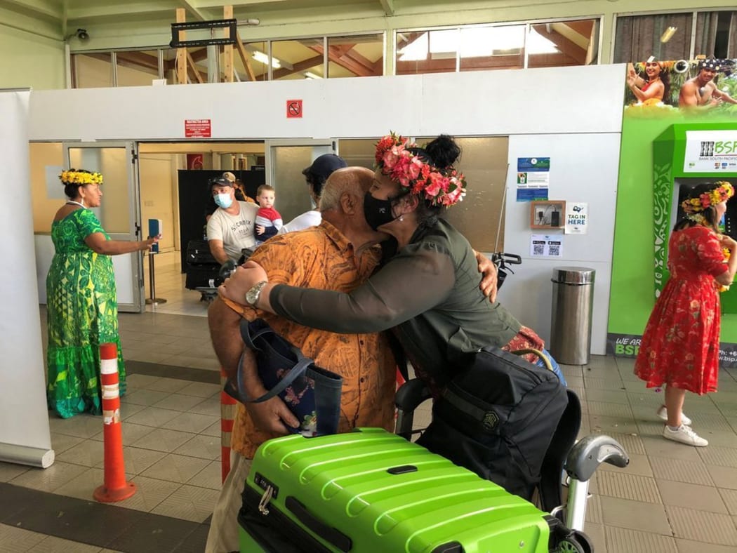 The airport at Avarua was packed with family and friends waiting for the first arrivals.