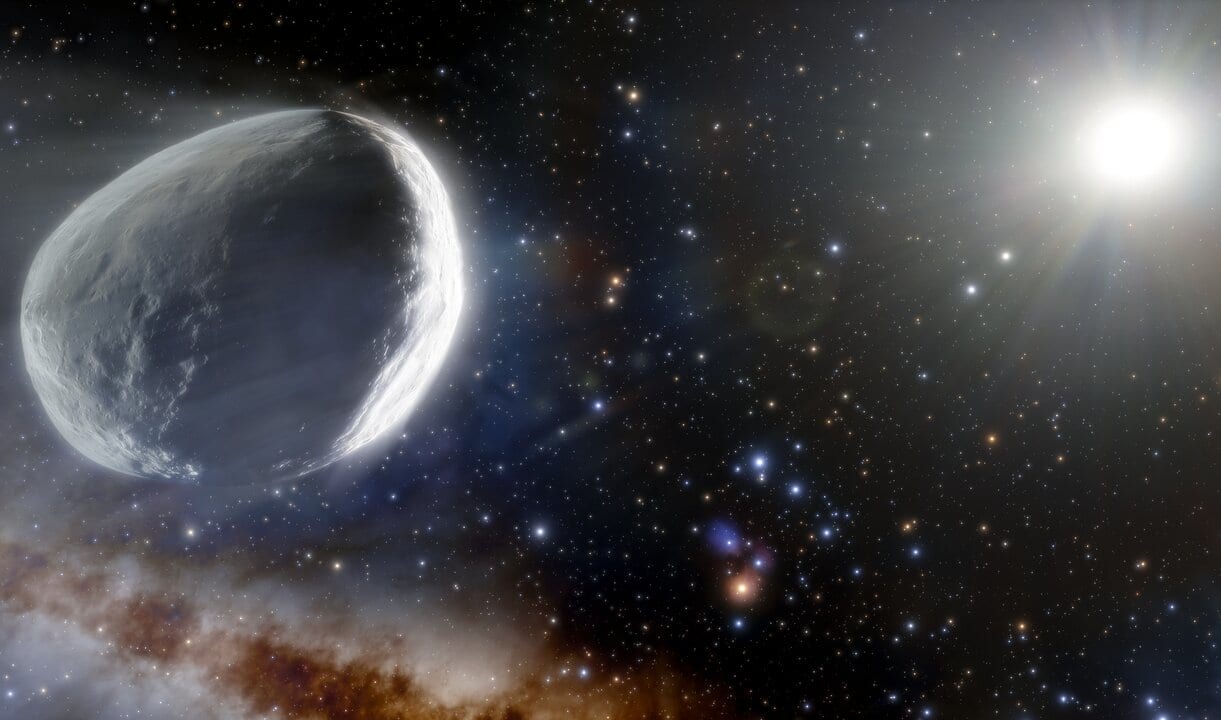 This illustration shows the distant Comet Bernardinelli-Bernstein as it might look in the outer Solar System.