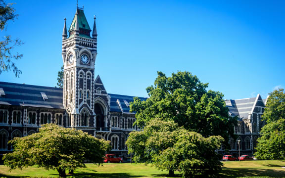 University of Otago - tower and garden, Dunedin, New Zealand