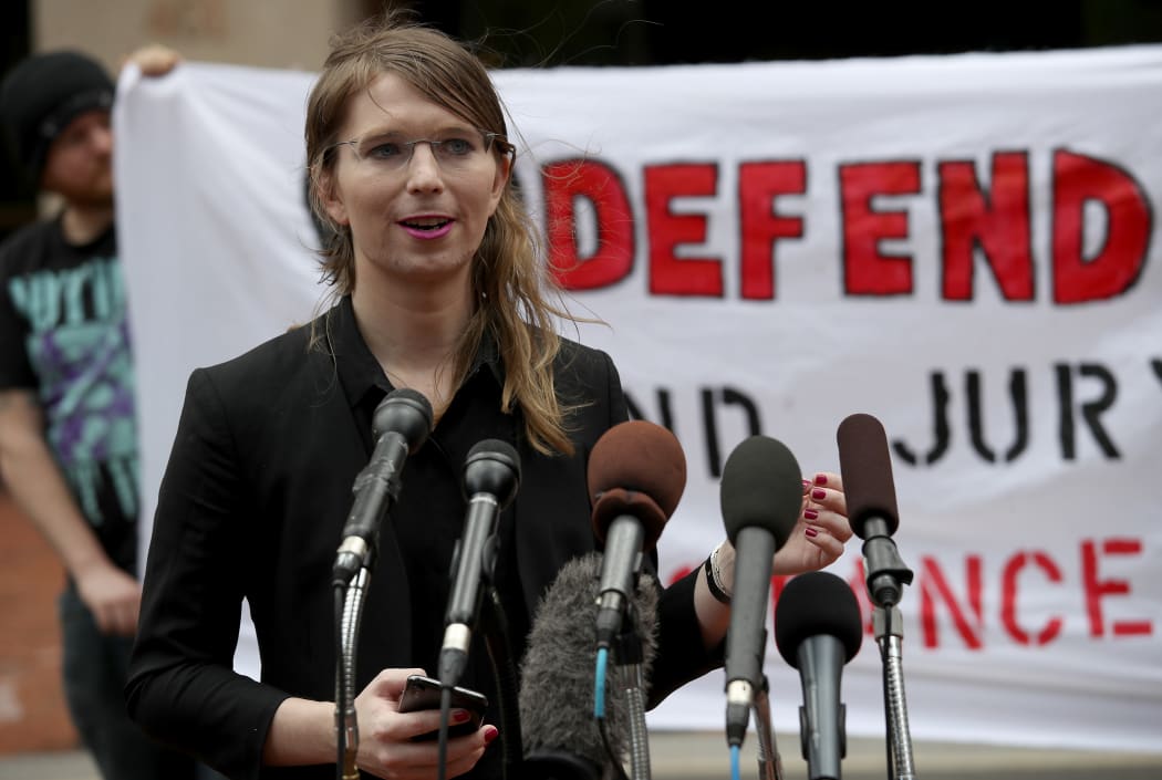 Former US Army intelligence analyst Chelsea Manning addresses reporters before entering the Albert Bryan US federal courthouse May 16, 2019 in Alexandria, Virginia.