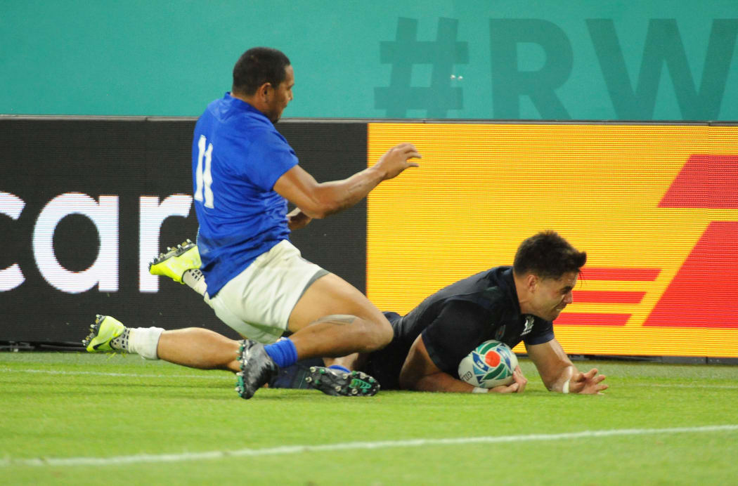 Samoa's Ed Fidow was sent off after sliding knee-first into Scotland winger Sean Maitland.
