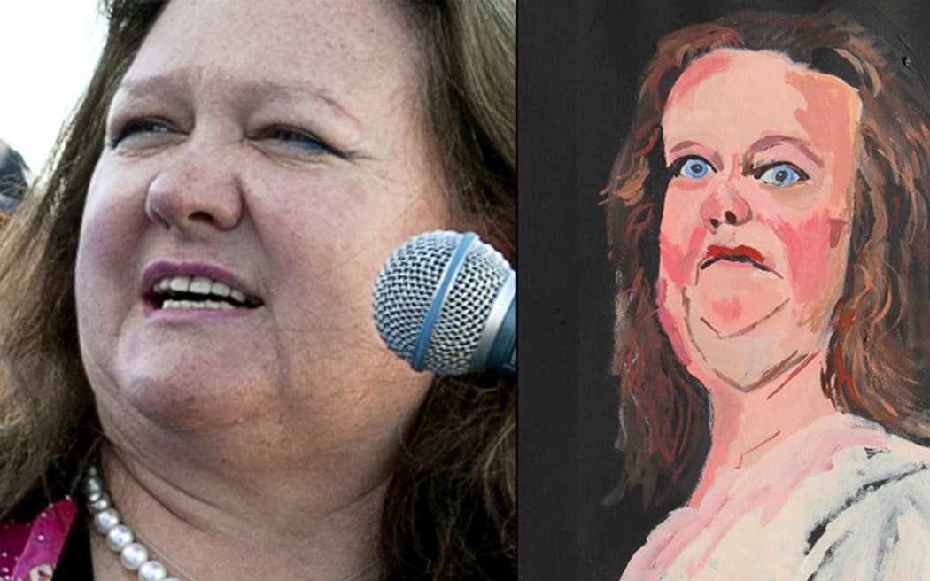 A composite image of Gina Rinehart with a portrait of herself she's not happy about.