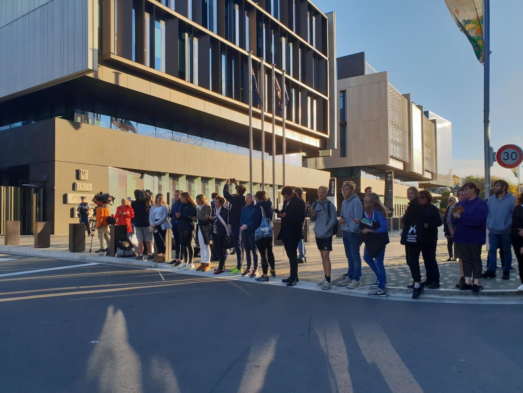 Crowds gathered in the justice precinct in Christchurch, to catch a glimpse of Prince William, on 25 April, 2019.