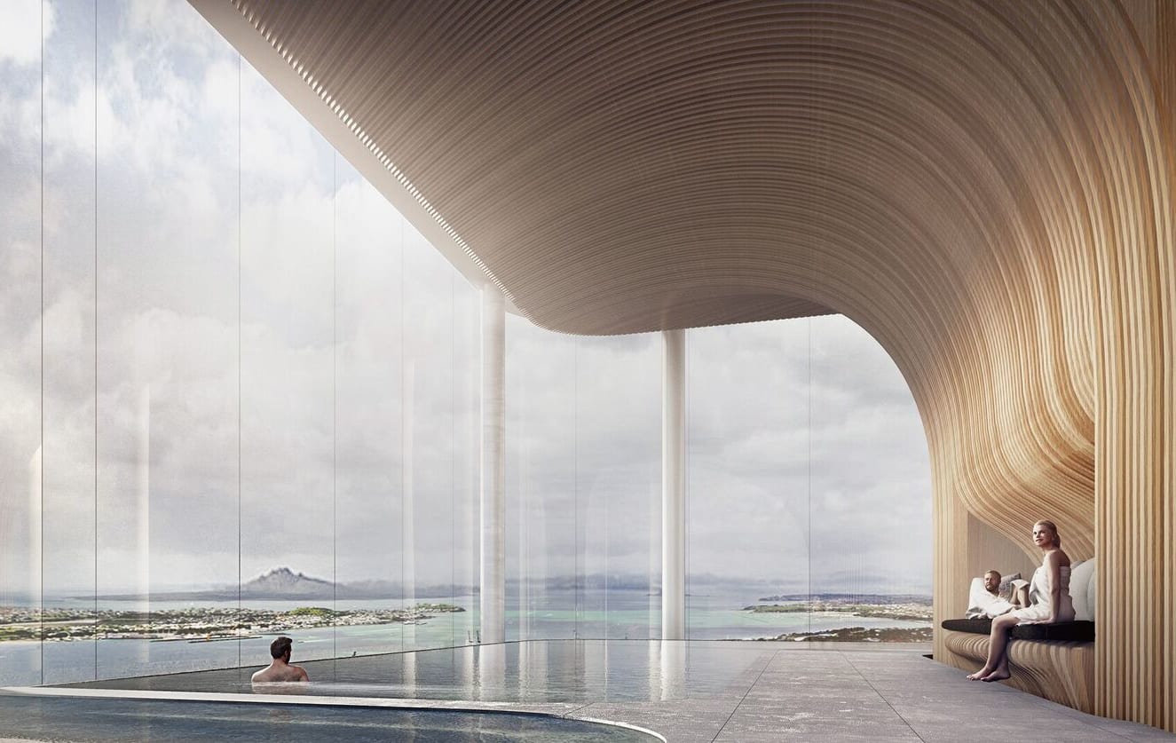 The skyscraper project will also include a pool area with views out to the Auckland's coast.