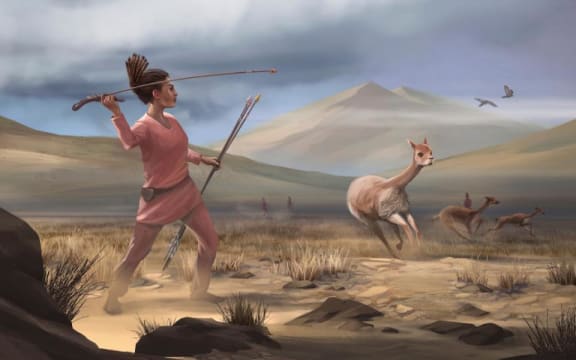 Illustration of female hunter depicting hunters who may have appeared in the Andes 9,000 years ago.