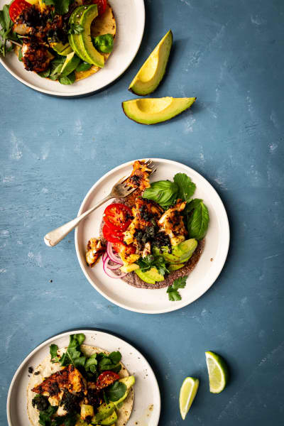 Jamaican Jerk Fish Tacos with Pineapple, Avocado and Smoked Paprika Cream