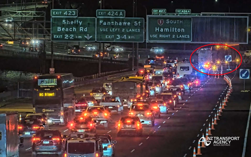 A two-truck collision on the Northern Motorway was expected to delay southbound traffic on Tuesday morning.