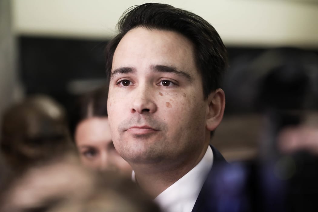National Party leader Simon Bridges fields media questions before heading into the House.