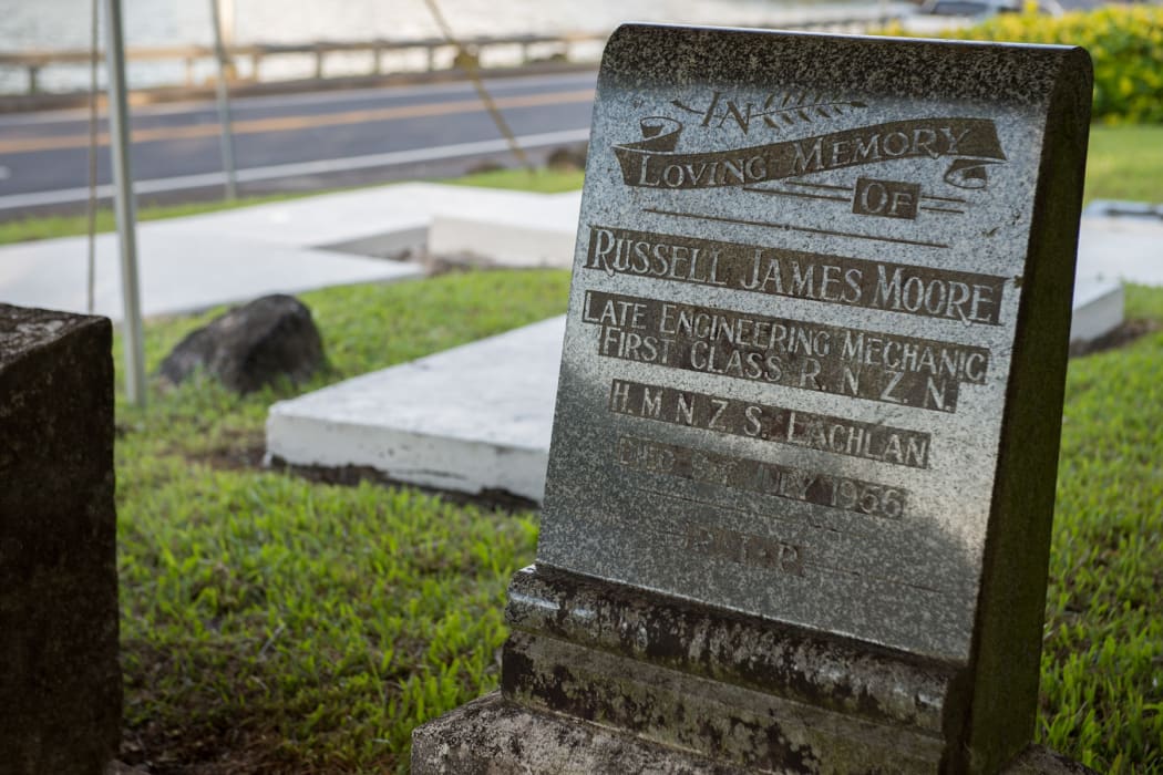 Royal New Zealand Navy Engineering Mechanic 1st Class Russell Moore’s headstone at Satala Cemetery in Pago Pago, American Samoa.
