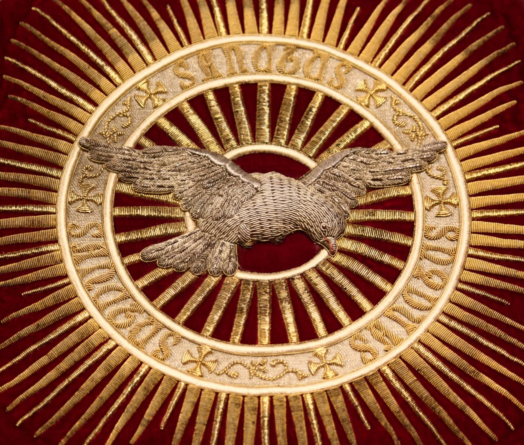 Detail from a cope hood embroidered in the 1860s by the Dominican Sisters of Stone, Staffordshire.