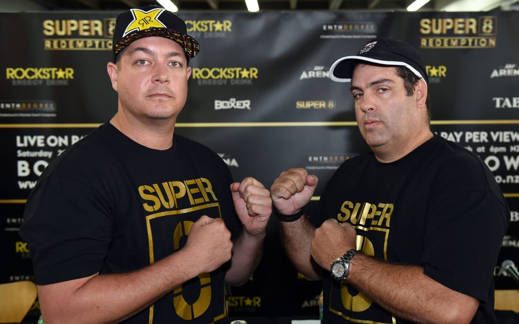 Jesse Ryder (L) and Cameron Slater at the Super 8 charity event media conference