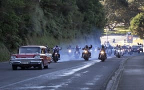 The funeral procession for Mongrel Mob leader Steven Taiatini. Photo / Andrew Warner