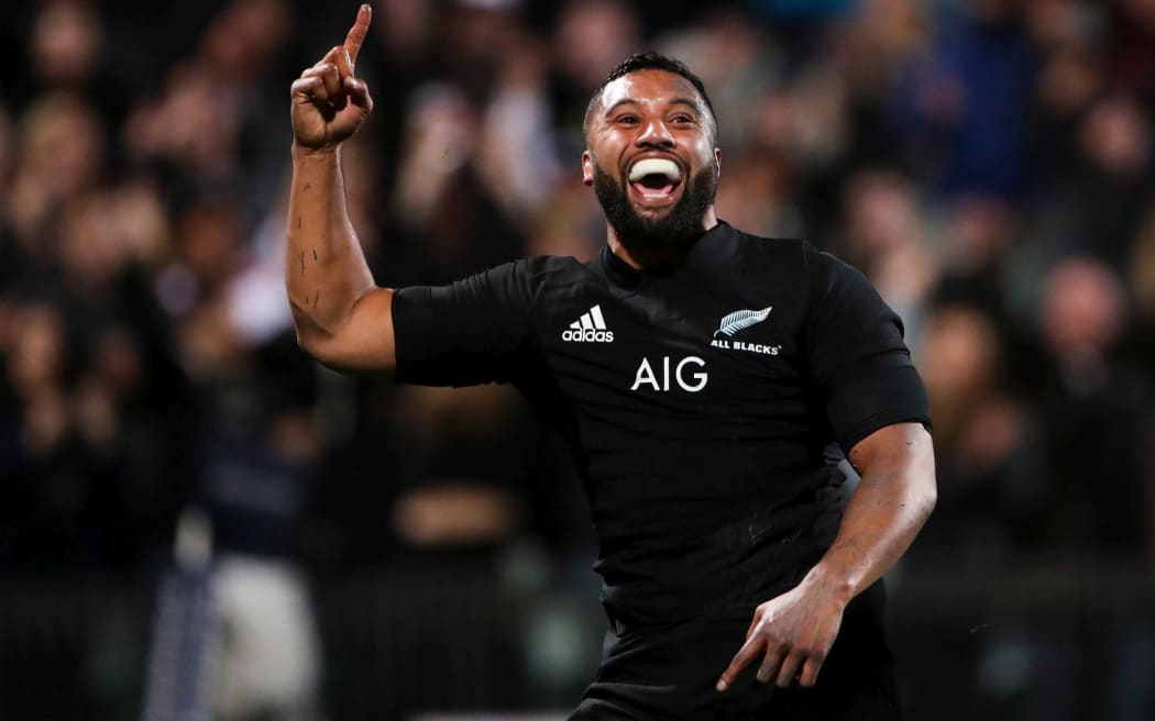 Lima Sopoaga celebrates a try against the Springboks during the 2017 season.