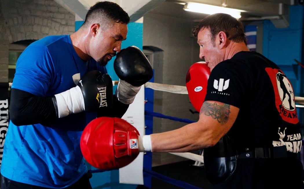Joseph Parker during a training session with trainer Kevin Barry before his WBO title bout with Andy Ruiz.