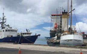 In Avatiu harbor, Rarotonga - to the left Lady Moana and Maungaroa II. Taio Shipping services reduced to just two vessels following the grounding last week of its star vessel Moana Nui.