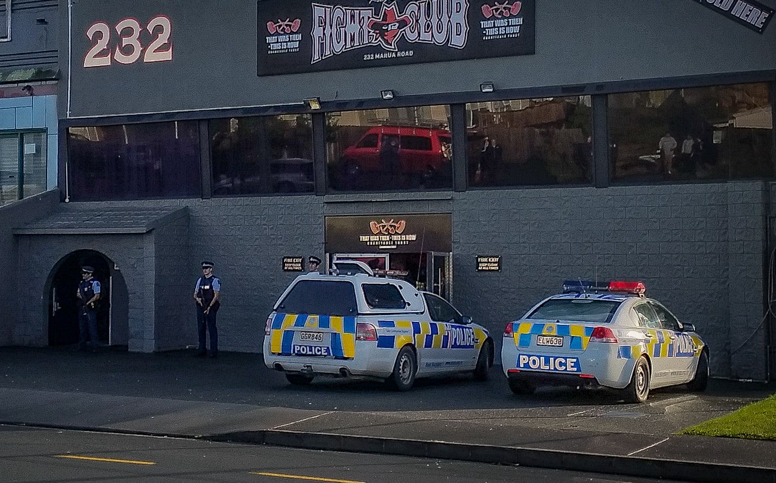 Police raid the Head Hunters' Fight Club in Marua Road, Ellerslie, Auckland