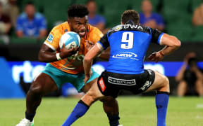 Timoci Tavatavanawai of Moana Pasifika and Ian Prior of the Force in action during the Super Rugby Pacific Round 3 match between the Western Force and Moana Pasifika at HBF Park in Perth, Saturday, March 11, 2023. (AAP Image/Richard Wainwright/ www.photosport.nz