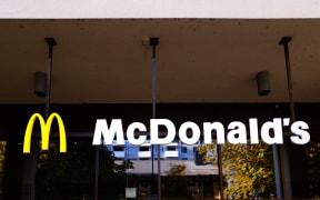 ZRICH, SWITZERLAND - NOVEMBER 13: The McDonalds Corporation logo, the American multinational fast food chain and the worlds largest fast food restaurant chain and worlds second-largest private employer, captured in its Letzipark restaurant on November 13, 2023, in Zrich, Switzerland. (Photo by Joan Cros/NurPhoto) (Photo by Joan Cros / NurPhoto / NurPhoto via AFP)