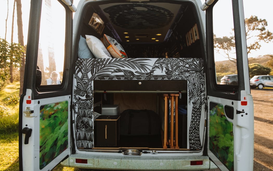 Back storage panel by Gabrielle Belz - Vallery, an art gallery campervan