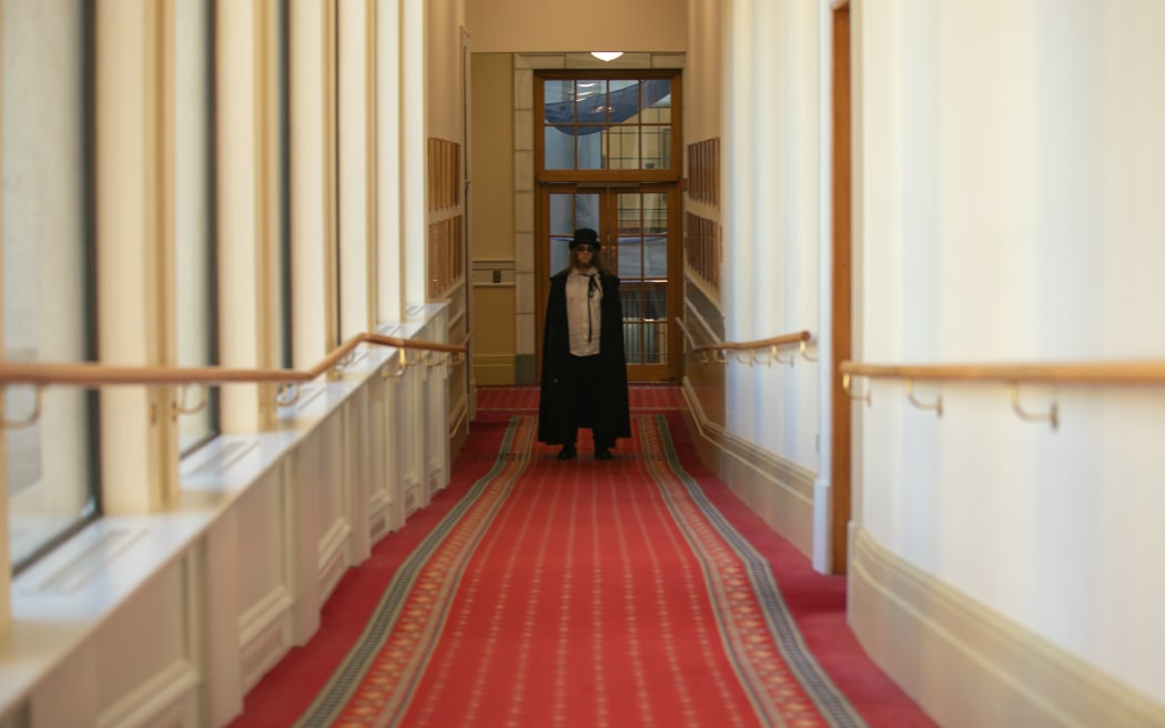 Tour guide dressed as ghost
