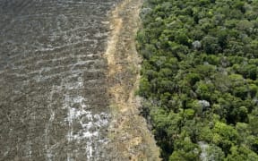 Aerial picture of a deforested area close to Sinop, Mato Grosso State, Brazil