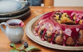 Blueberry and Coconut cake with Magical Blueberry Glaze