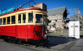 Christchurch tram and cathedral.