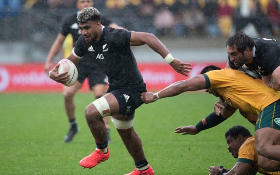 All Blacks loose forward Hoskins Sotutu on debut in the first Bledisloe Cup test match of 2020.