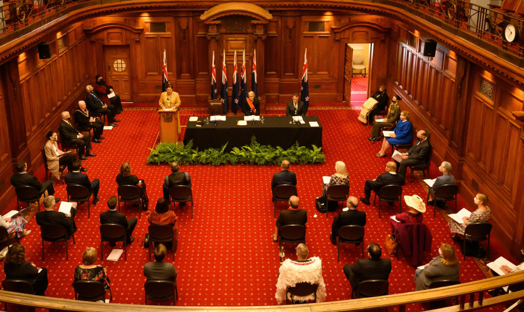 WELLINGTON, NEW ZEALAND - October 21: Dame Cindy Kiro delivers her first speech as Governor General during the swearing-in ceremony of Dame Cindy Kiro October 21, 2021 in Wellington, New Zealand.