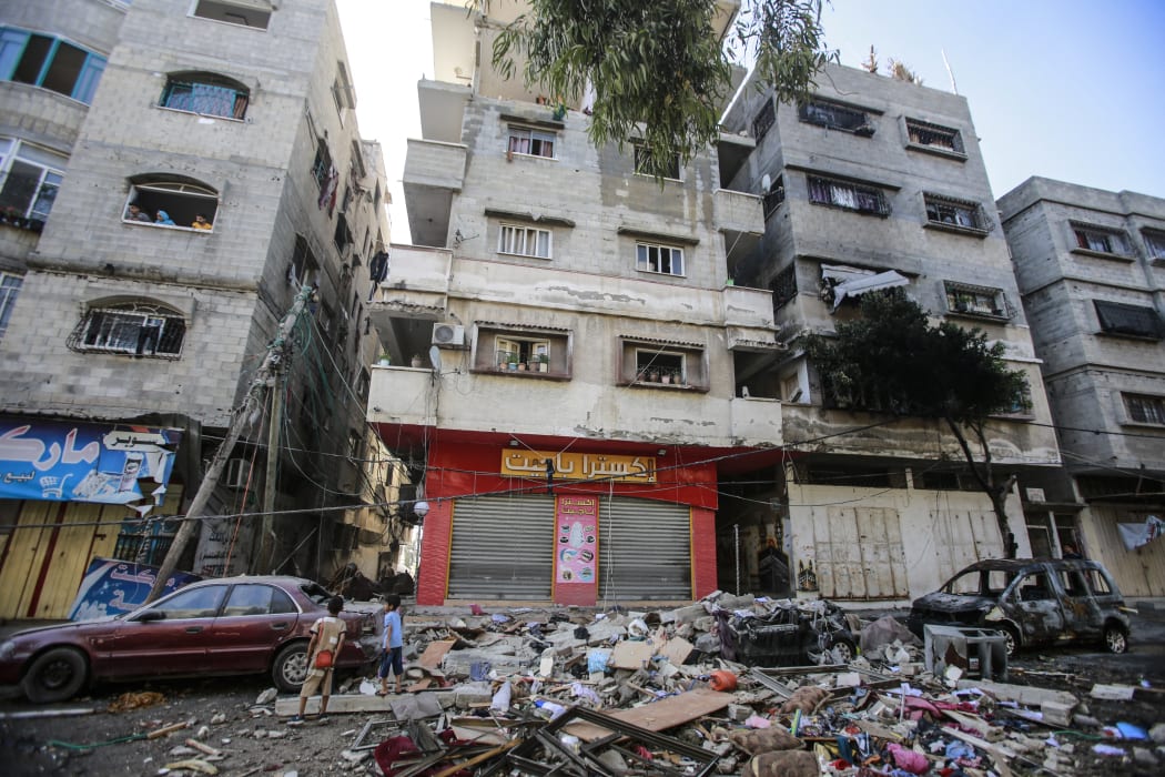 Damage after recent shelling in Gaza City, Palestine. Mutual rocket attacks between Palestinian radical groups and the Israeli army have continued since 10 May.