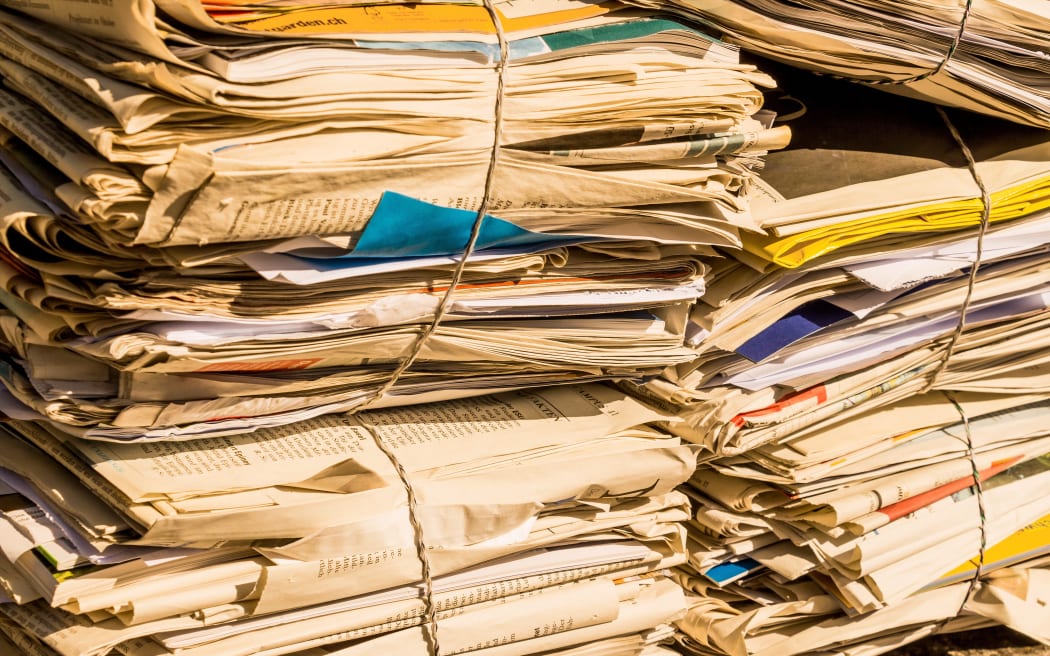 A stack of old newspapers.