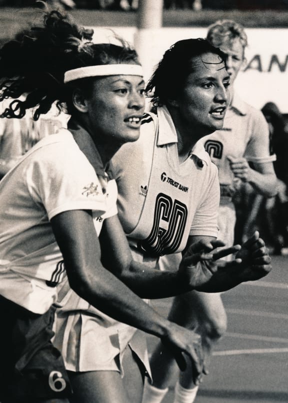 Former Silver Ferns Joan Hodson and Wai Taumaunu, playing in the domestic NZ competition.