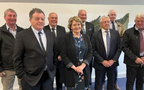 The recently inducted West Coast Regional Council. Andy Campbell, back left, Peter Haddock, Allan Birchfield, Mark McIntyre. Front: Peter Ewen, left, chief executive Heather Mabin, Frank Dooley, Brett Cummings.