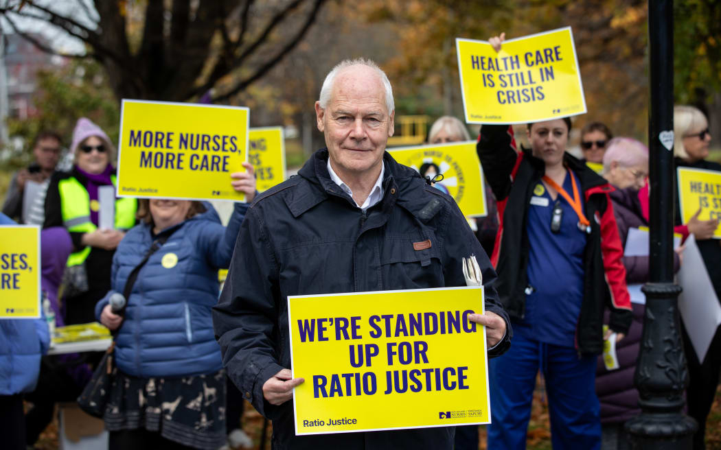 New Zealand Nurses Organisation chief executive Paul Goulter at a rally in Christchurch on 9 May 2024.
